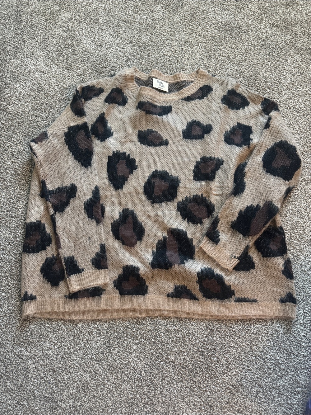 Leopard Print Crewneck Sweater - Taupe/Black by Blushing Brunette Boutique.